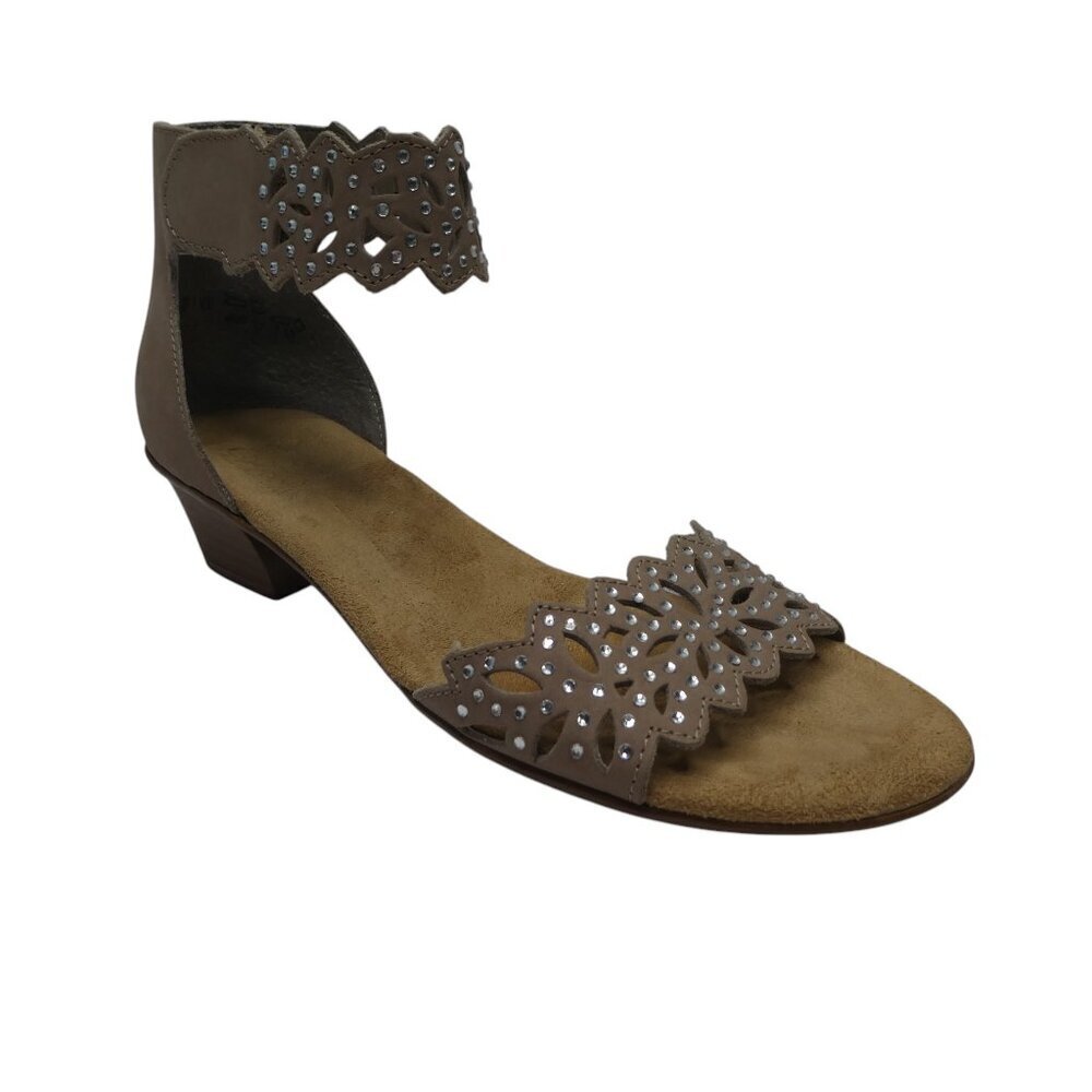 Reiker Rabea Taupe Leather Jeweled Open Toe Ankle Cuff Sandals Womens 37 US 7